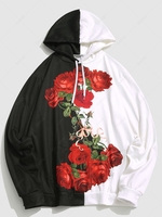 Sweat à Capuche à Imprimé Fleurs en Blocs de Couleurs à Cordon M