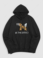 Sweat à Capuche à Imprimé Graphique Lettre Papillon L Noir