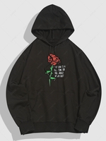 Sweat à Capuche à Imprimé Graphique Rose Fleur Texte Xxl Noir