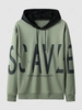 Sweat à Capuche à Imprimé Lettre en Blocs de Couleurs L Vert foncé de mer