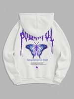 Sweat à Capuche à Imprimé Lettre Flamme Papillon en Laine Xl Blanc