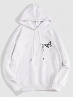 Sweat à Capuche à Imprimé Lettre Papillon avec Poche Kangourou L Blanc