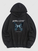 Sweat à Capuche à Imprimé Lettre Papillon avec Poche Kangourou S Noir