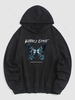 Sweat à Capuche à Imprimé Lettre Papillon avec Poche Kangourou Xl Noir