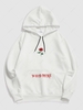 Sweat à Capuche à Imprimé Lettre Rose Fleur en Toison S Blanc