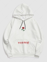 Sweat à Capuche à Imprimé Lettre Rose Fleur en Toison S Blanc