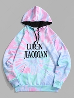 Sweat à Capuche à Imprimé Lettre Teinté avec Poche Kangourou L Bleu gris