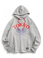 Sweat à Capuche à Imprimé Lettre Tokyo Tennis Raquettes avec doublure en Polaire M Gris foncé
