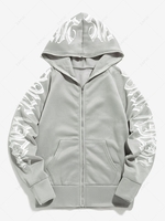 Sweat à Capuche à Imprimé Lettre Zippé à Manches Raglan L Gris