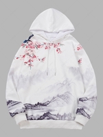 Sweat à Capuche à Imprimé Peinture Chinoise Fleur Traditionnelle L Blanc