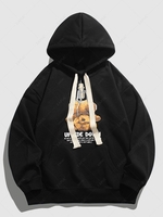 Sweat à Capuche à Imprimé Slogan avec Poche Kangourou L Noir