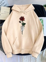 Sweat à Capuche à Imprimé Thermique Rose Main à Goutte Epaule S Café lumière