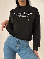 Sweat à Capuche à Imprimé Thermique Slogan à Goutte Epaule M Noir