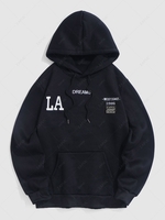 Sweat à Capuche à Lettre Brodée Doublure en Molleton L Noir