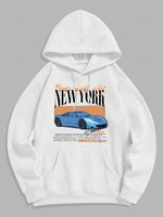 Sweat à Capuche à Lettre NEW YORK en Molleton L Blanc