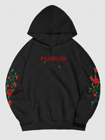 Sweat à Capuche à Lettre PASSION et Graphique avec Poche Devant Xxl Noir