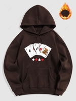Sweat à Capuche à Motif Carte Doublé en Molleton L Café profond
