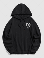 Sweat à Capuche à Motif Cœur M Noir