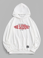 Sweat à Capuche Applique à Imprimé Lettre avec Poche Kangourou Streetwear L Blanc