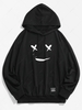 Sweat à Capuche Applique Graphique Visage Dessin Animé Imprimé Détaillé Esthétique Y2K 2xl Noir