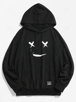 Sweat à Capuche Applique Graphique Visage Dessin Animé Imprimé Détaillé Esthétique Y2K 2xl Noir