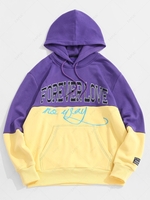 Sweat à Capuche Applique Lettre Brodée Contrasté en Laine 2xl Jaune
