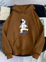 Sweat à Capuche Astronaute Imprimé à Doublure en Skateboard L Café