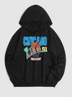 Sweat à Capuche avec Poche Kangourou Graphique Basket L Noir