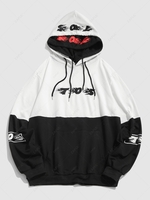 Sweat à Capuche Bicolore à Imprimé Flamme en Blocs de Couleurs à Double Face Esthétique Y2K 2xl Blanc