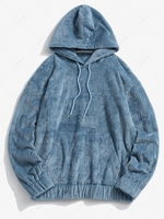 Sweat à Capuche Lettre avec Poche en Avant en Peluche Xl Bleu