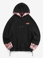 Sweat à Capuche Lettre Brodée Motif à Carreaux en Laine Xl Noir