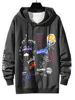 Sweat à Capuche Lettre Graffitis à Goutte Epaule 3xl Gris foncé