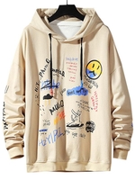Sweat à Capuche Lettre Graffitis à Goutte Epaule 3xl Kaki