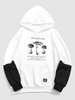 Sweat à Capuche Lettre Graphique Champignon en Blocs de Couleurs en Laine du Streetwear L Blanc