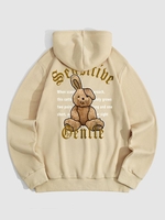 Sweat à Capuche Lettre Graphique Lapin à Doublure en Laine M Café lumière