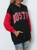 Sweat à Capuche Lettre N Broderie Latérale en Blocs de Couleurs à Cordon L Noir