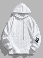 Sweat à Capuche Lettre Patch en Tricot à Câble M Blanc