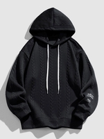 Sweat à Capuche Lettre Patch en Tricot à Câble M Noir
