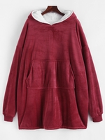 Sweat à Capuche Long à Goutte Epaule avec Poche Kangourou Taille unique Rouge
