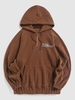 Sweat à Capuche Matelassé Vintage Brodé à Demi-Zip en Polaire M Café profond