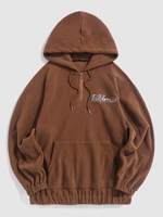 Sweat à Capuche Matelassé Vintage Brodé à Demi-Zip en Polaire M Café profond