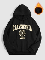 Sweat à Capuche Motif de Badge et Lettre CALIFORNIA L Noir