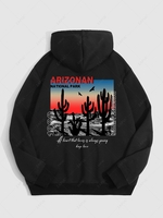 Sweat à Capuche Motif de Cactus Lettre Solgan à Doublure Polaire L Noir