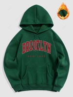 Sweat à Capuche Motif de Lettre BROOKLYN et NEW YORK à Doublure en Laine L Vert profond