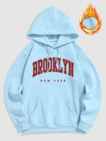 Sweat à Capuche Motif de Lettre BROOKLYN et NEW YORK à Doublure en Laine M Bleu clair