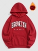 Sweat à Capuche Motif de Lettre BROOKLYN et NEW YORK à Doublure en Laine M Rouge