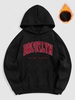 Sweat à Capuche Motif de Lettre BROOKLYN et NEW YORK à Doublure en Laine S Noir