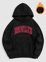 Sweat à Capuche Motif de Lettre BROOKLYN et NEW YORK à Doublure en Laine S Noir