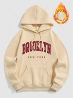 Sweat à Capuche Motif de Lettre BROOKLYN et NEW YORK à Doublure en Laine Xl Café lumière