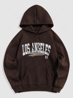 Sweat à Capuche Motif de Lettre LOS ANGELES Doublure Polaire L Café profond